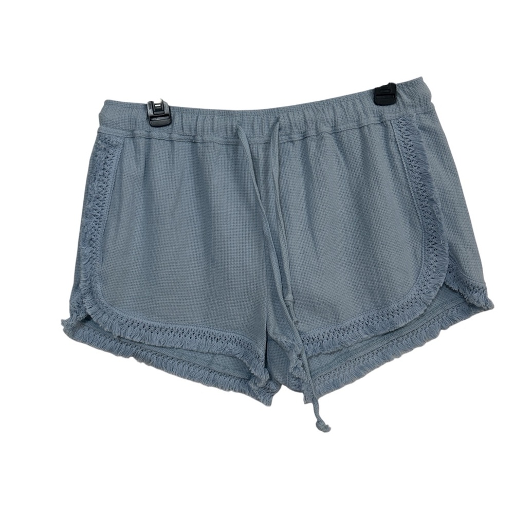 Banjara Blue Textured Cotton Tassel Fringe Drawstring Shorts Size L